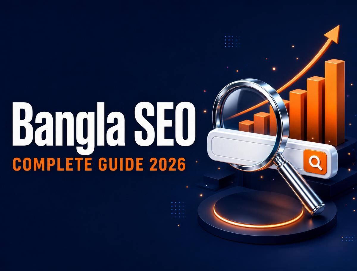 Caricature of an SEO strategist ranking Bangla language content on Google in Dhaka