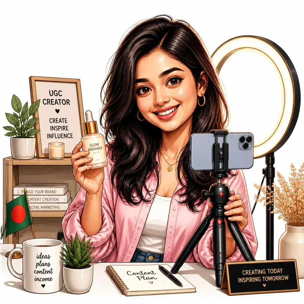 UGC Creator Pipeline for Dhaka Brands – Digital Marketing Dhaka caricature illustration