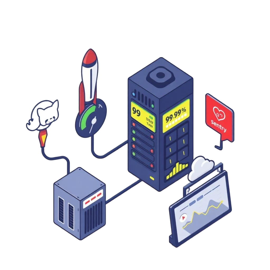 DevOps, CI/CD & Monitoring for Dhaka Web + Mobile Apps — Digital Marketing Dhaka caricature illustration