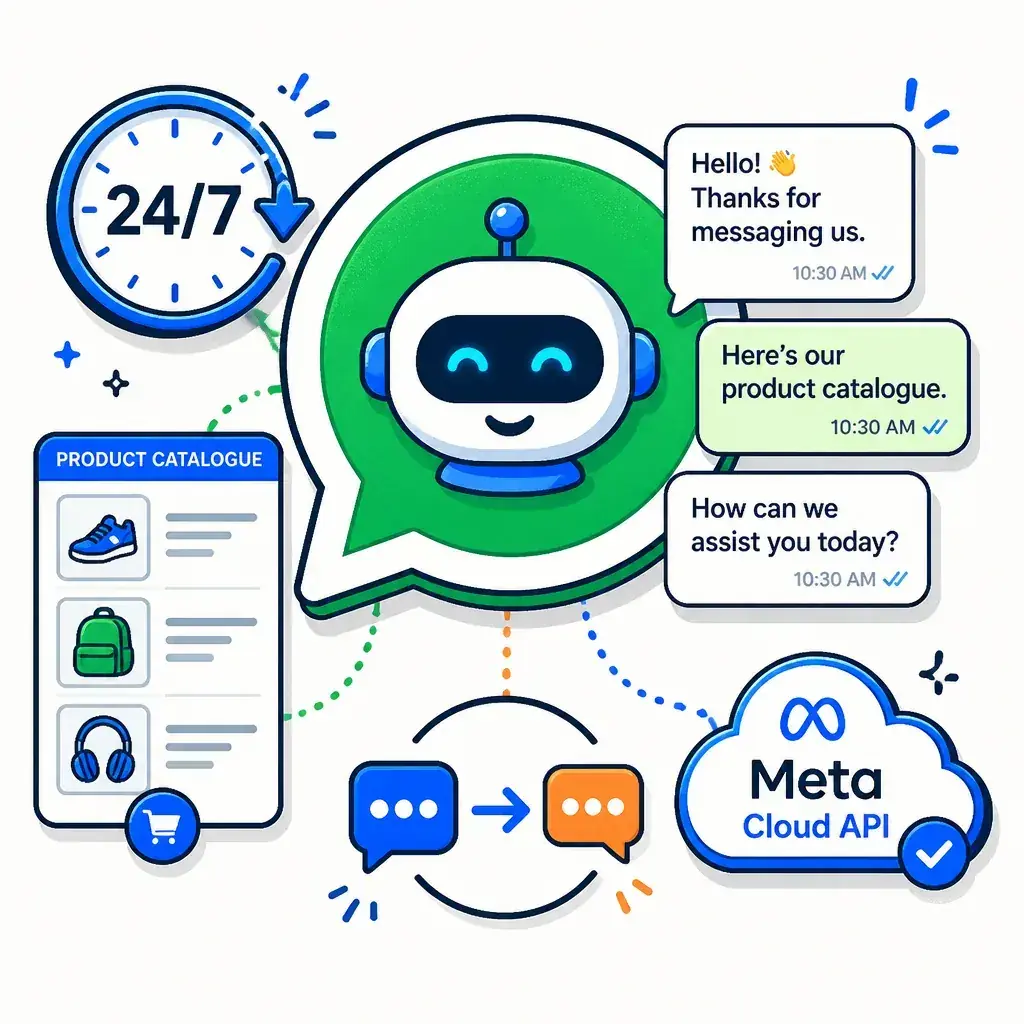 WhatsApp AI Concierge for Dhaka Brands – Digital Marketing Dhaka caricature illustration