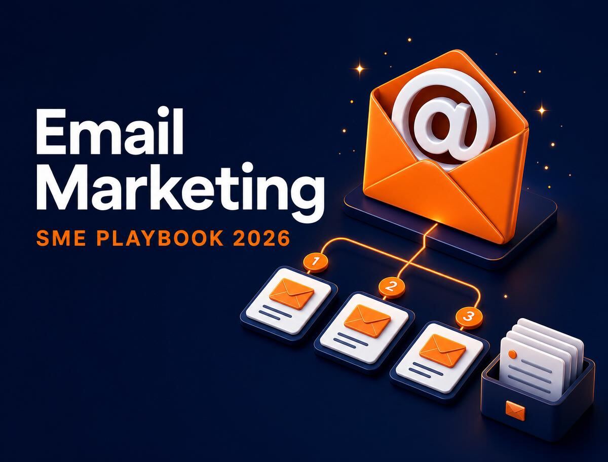 Dhaka SME marketer email campaign, automation flow, এবং analytics dashboard optimize করছেন caricature