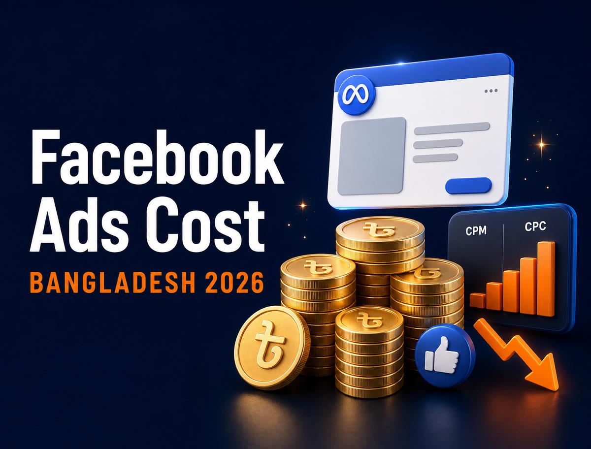 Caricature of a media buyer analyzing Facebook Ads cost benchmarks for a Bangladeshi brand