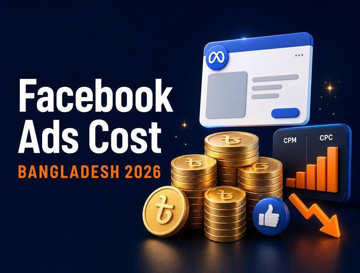 Caricature of a media buyer analyzing Facebook Ads cost benchmarks for a Bangladeshi brand