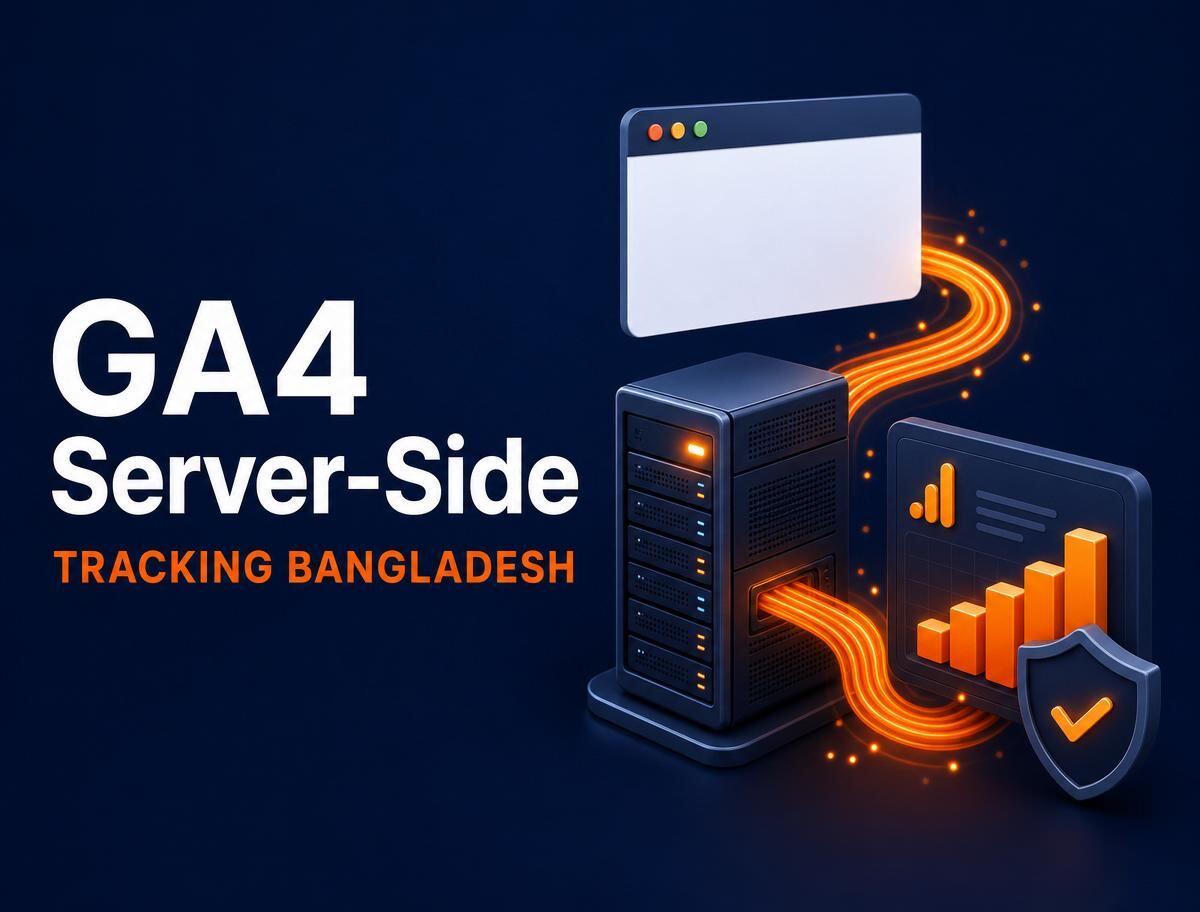 Isometric illustration of Facebook Pixel and Conversions API server-side tracking setup for Bangladesh businesses