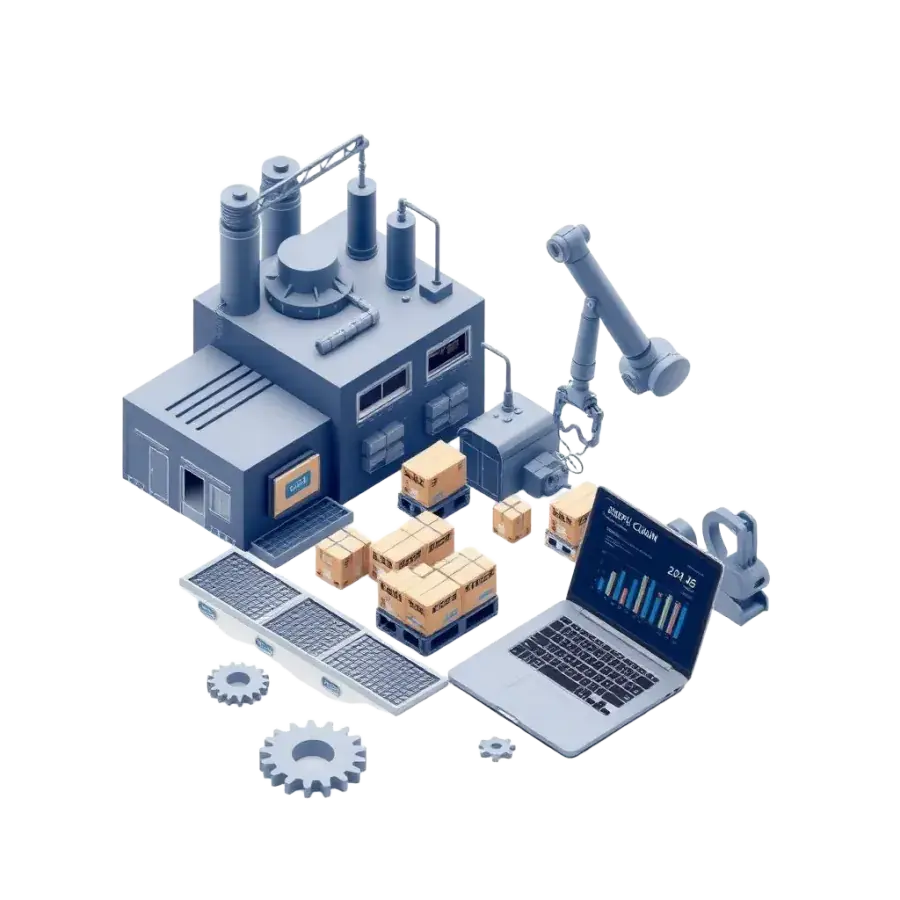 B2B and manufacturing digital marketing in Dhaka – factory, robot arm and dashboard