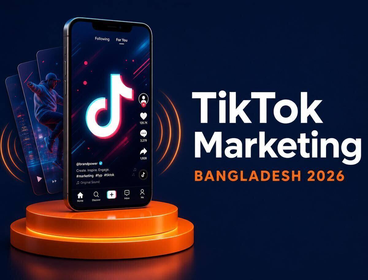 Caricature of a Dhaka brand producing TikTok content and running TikTok Ads in Bangladesh